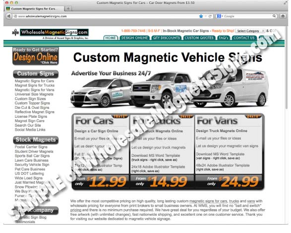 Screen Shot of Wholesalemagneticsigns.com website
